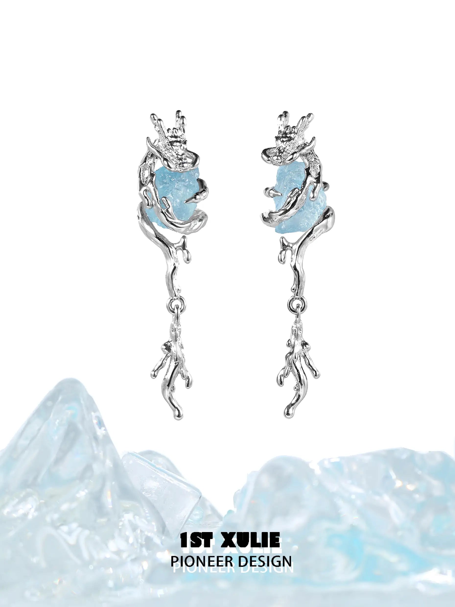 Loong-Ling Loong アクアマリン 18K プラチナメッキ スタッドピアス™ Loong-Ling Loong アクアマリン 18K プラチナメッキ スタッドピアス™