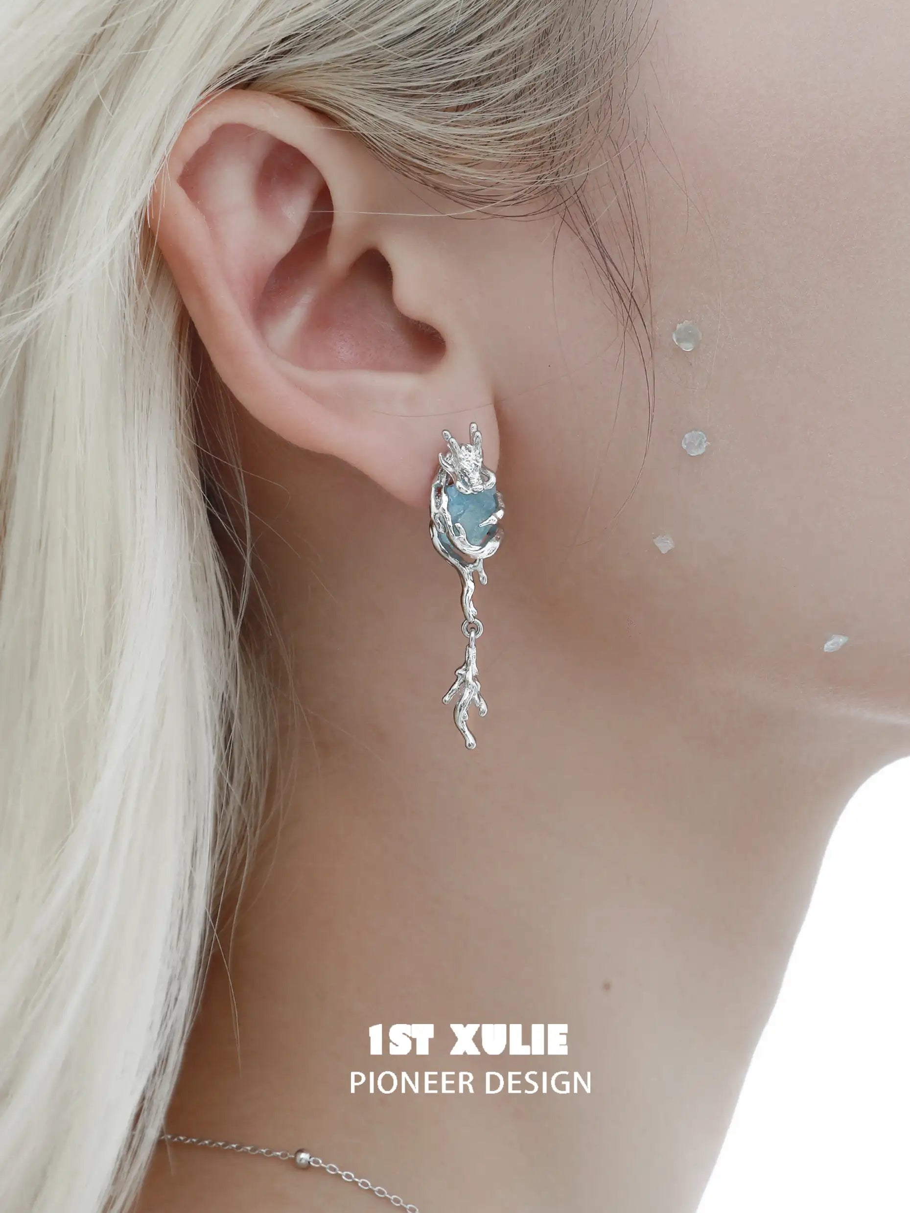 Loong-Ling Loong アクアマリン 18K プラチナメッキ スタッドピアス™ Loong-Ling Loong アクアマリン 18K プラチナメッキ スタッドピアス™