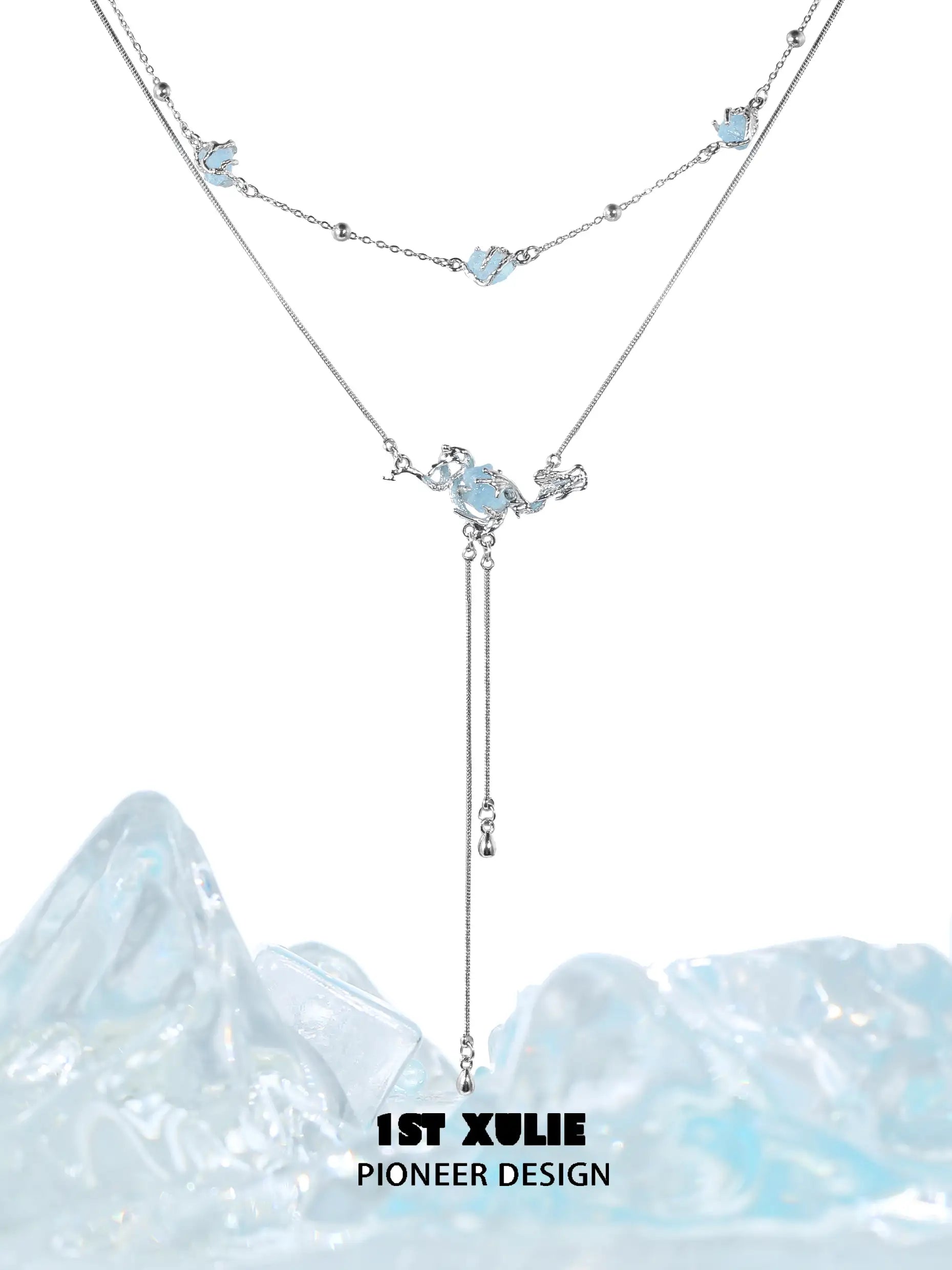 Loong-Ling Loong アクアマリン S925 スターリングシルバー タッセルチョーカーネックレス™ Loong-Ling Loong アクアマリン S925 スターリングシルバー タッセルチョーカーネックレス™