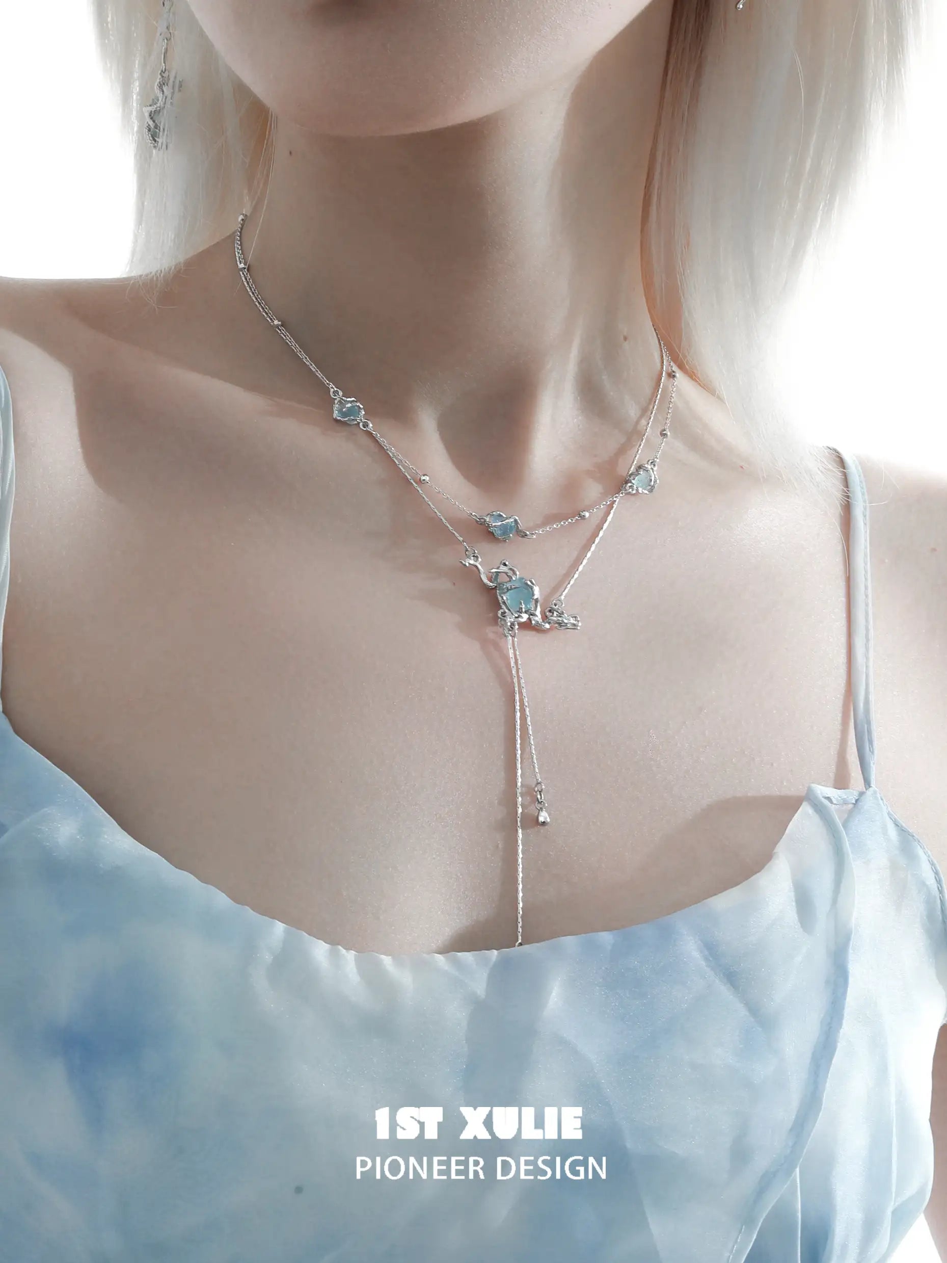 Loong-Ling Loong アクアマリン S925 スターリングシルバー タッセルチョーカーネックレス™ Loong-Ling Loong アクアマリン S925 スターリングシルバー タッセルチョーカーネックレス™