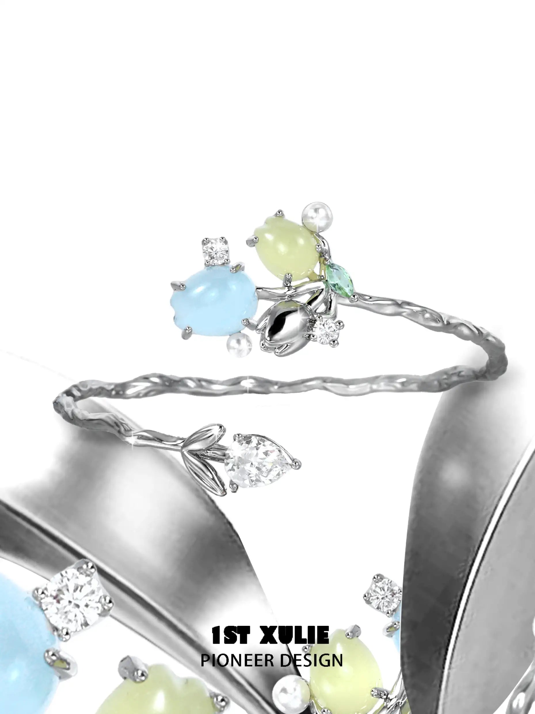 輝く18Kプラチナメッキパールチューリップブレスレットバングル™ 輝く18Kプラチナメッキパールチューリップブレスレットバングル™