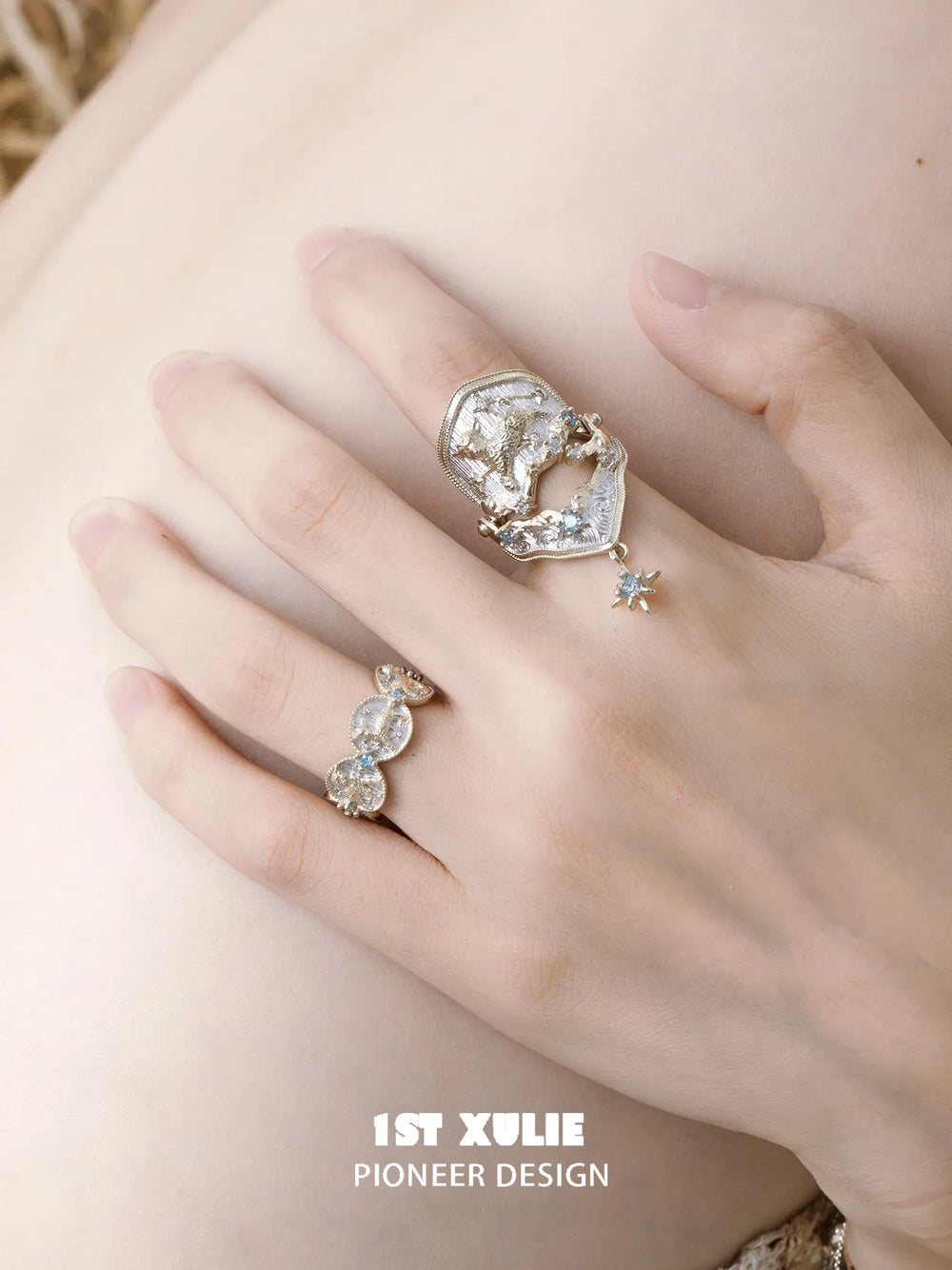 Armor ring and a small coordinating ring worn on a hand