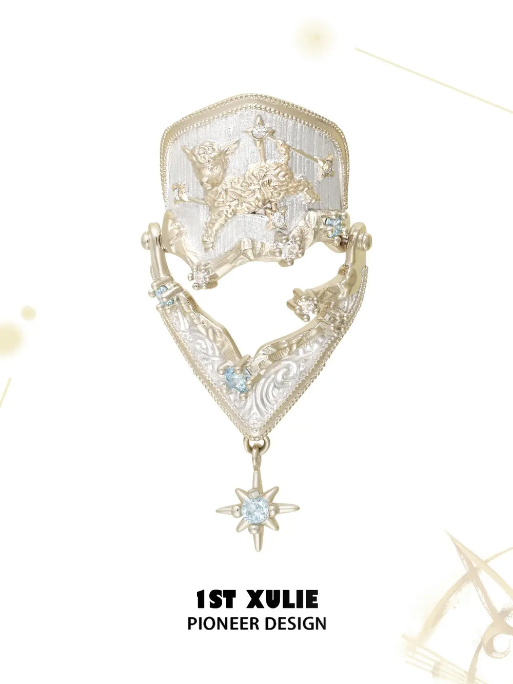 Aries armor ring displayed against a pale celestial background