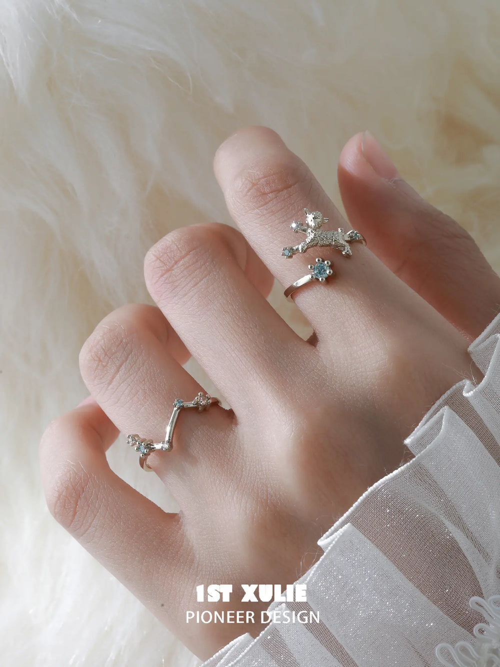 Close hand view of the ram and constellation rings