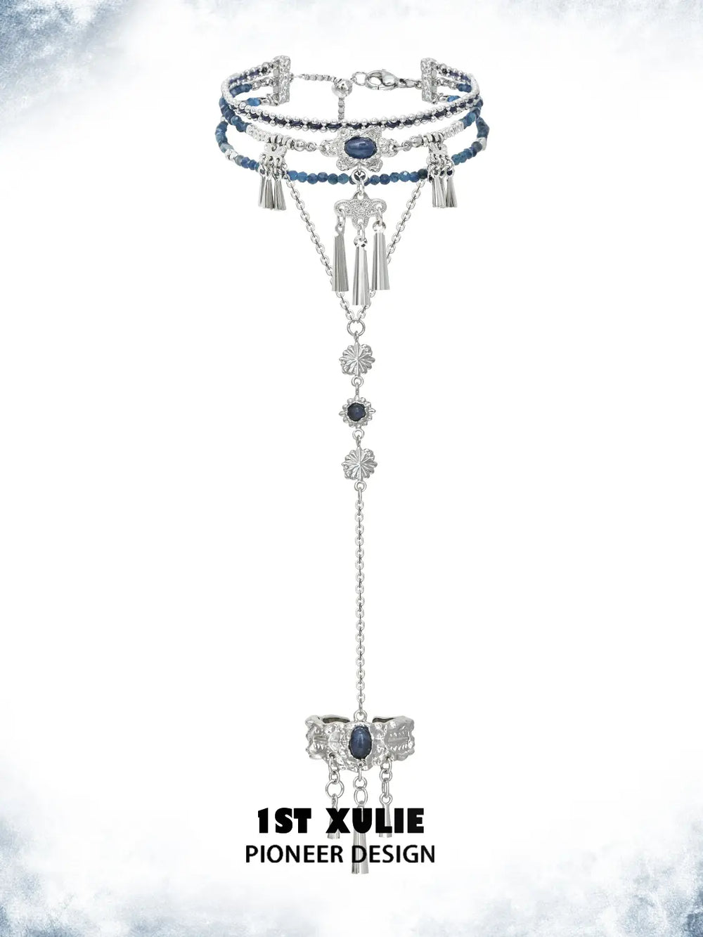 Full bracelet and ring hand chain displayed vertically