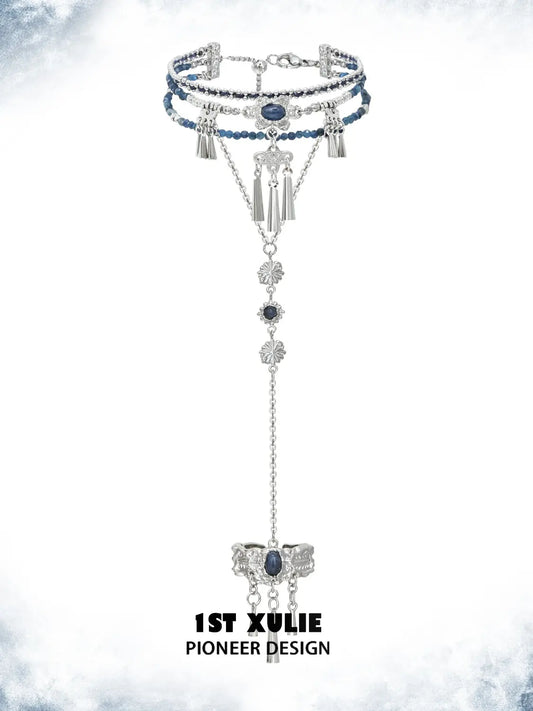 Full bracelet and ring hand chain displayed vertically