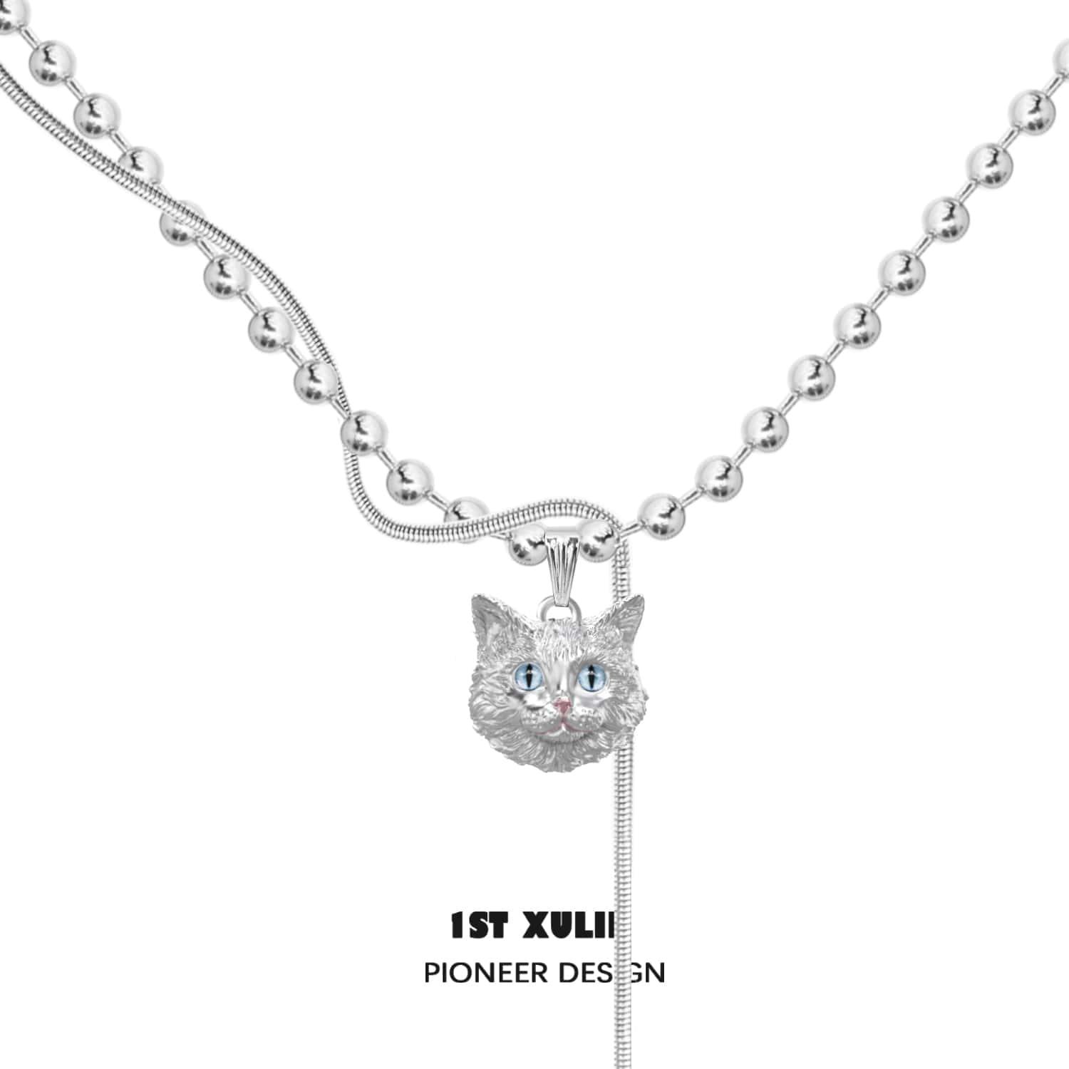 Cat Queen Y2K Double Chain 18k Platinum Plated Necklace™ - 1ST XULIE Cat Queen Y2K Double Chain 18k Platinum Plated Necklace™ - 1ST XULIE