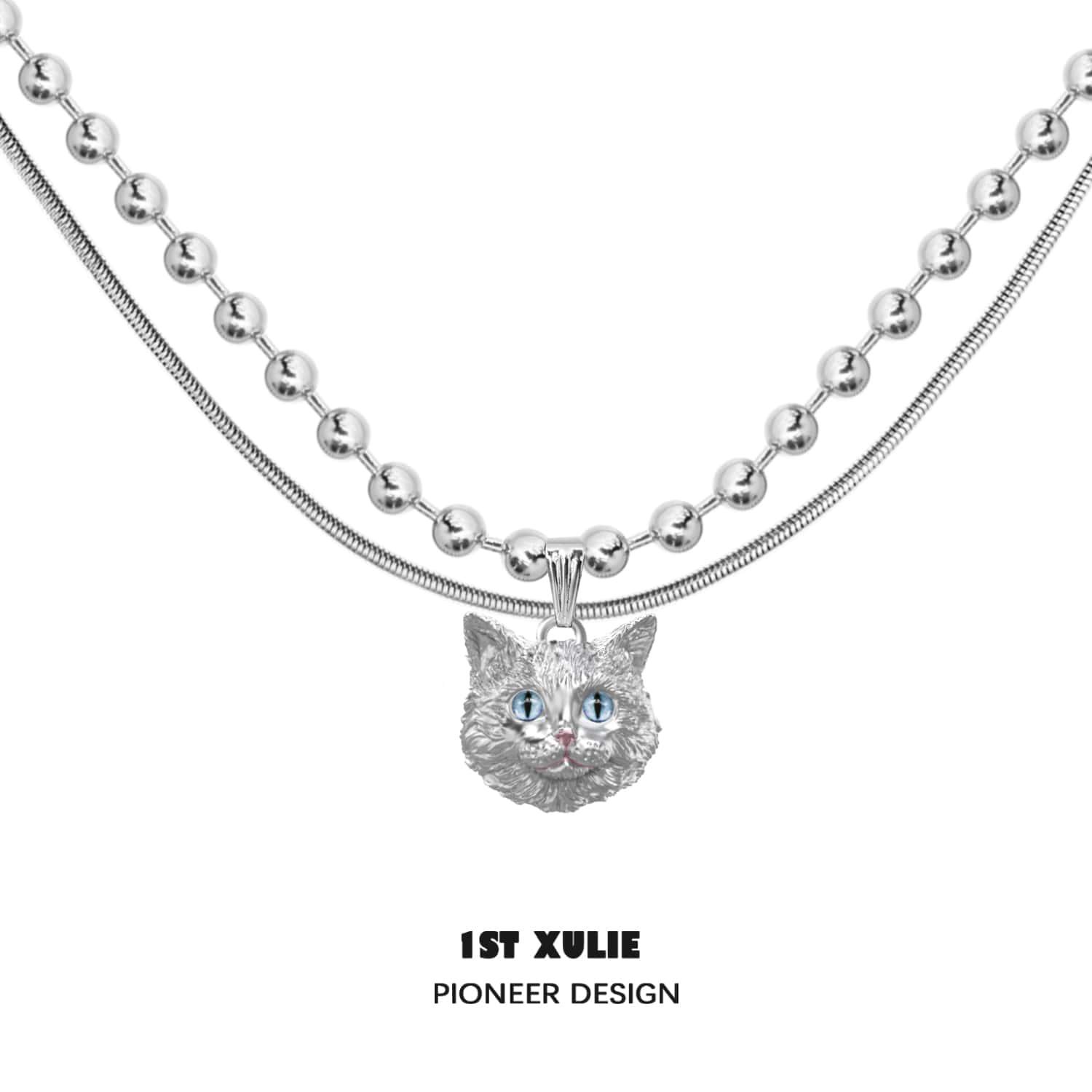 Cat Queen Y2K Double Chain 18k Platinum Plated Necklace™ - 1ST XULIE Cat Queen Y2K Double Chain 18k Platinum Plated Necklace™ - 1ST XULIE