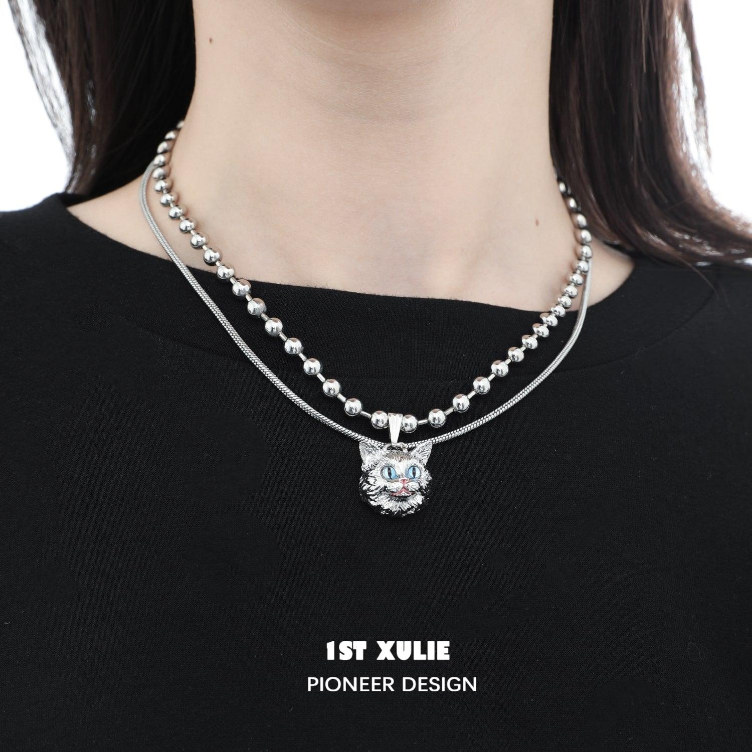 Cat Queen Y2K Double Chain 18k Platinum Plated Necklace™ - 1ST XULIE Cat Queen Y2K Double Chain 18k Platinum Plated Necklace™ - 1ST XULIE