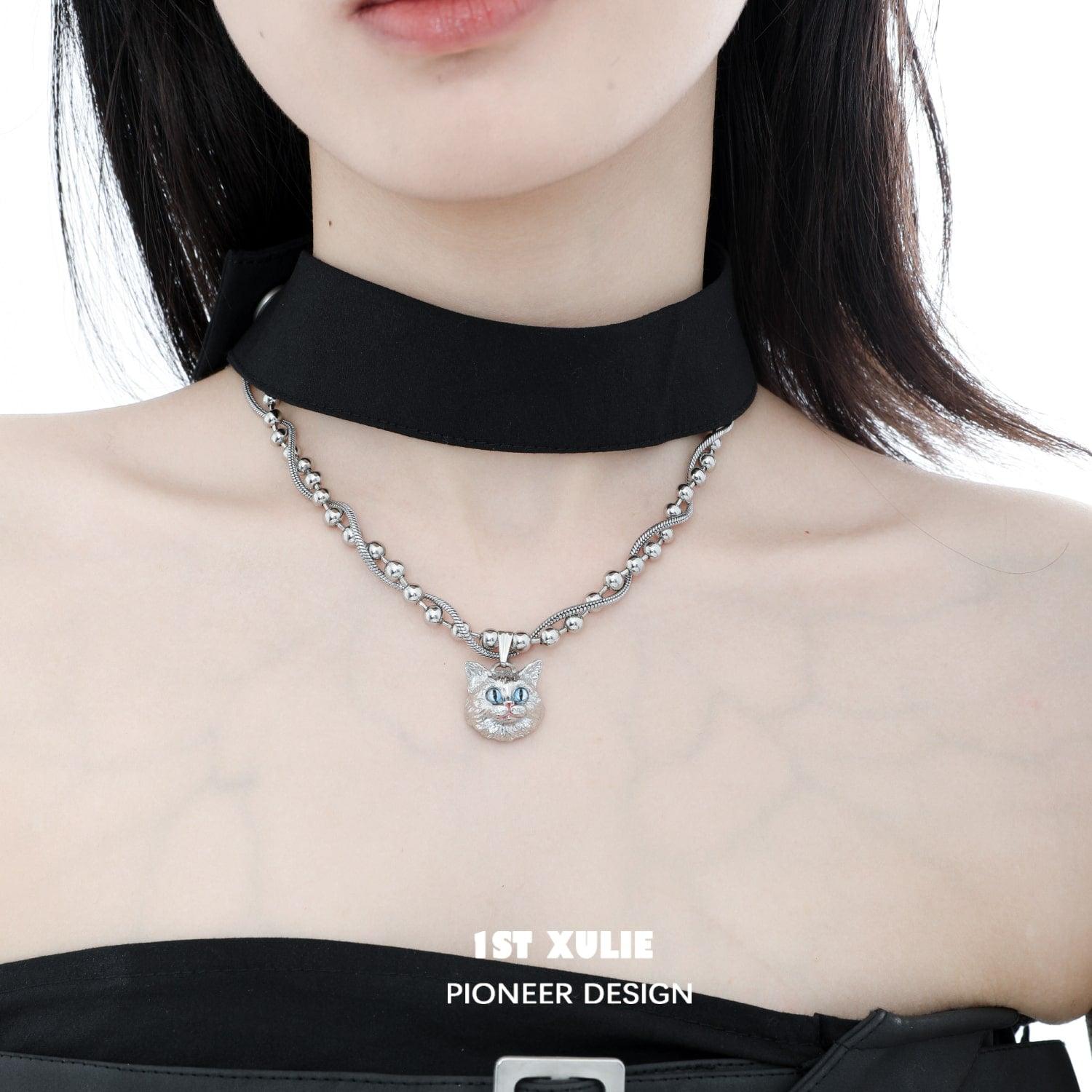 Cat Queen Y2K Double Chain 18k Platinum Plated Necklace™ - 1ST XULIE Cat Queen Y2K Double Chain 18k Platinum Plated Necklace™ - 1ST XULIE