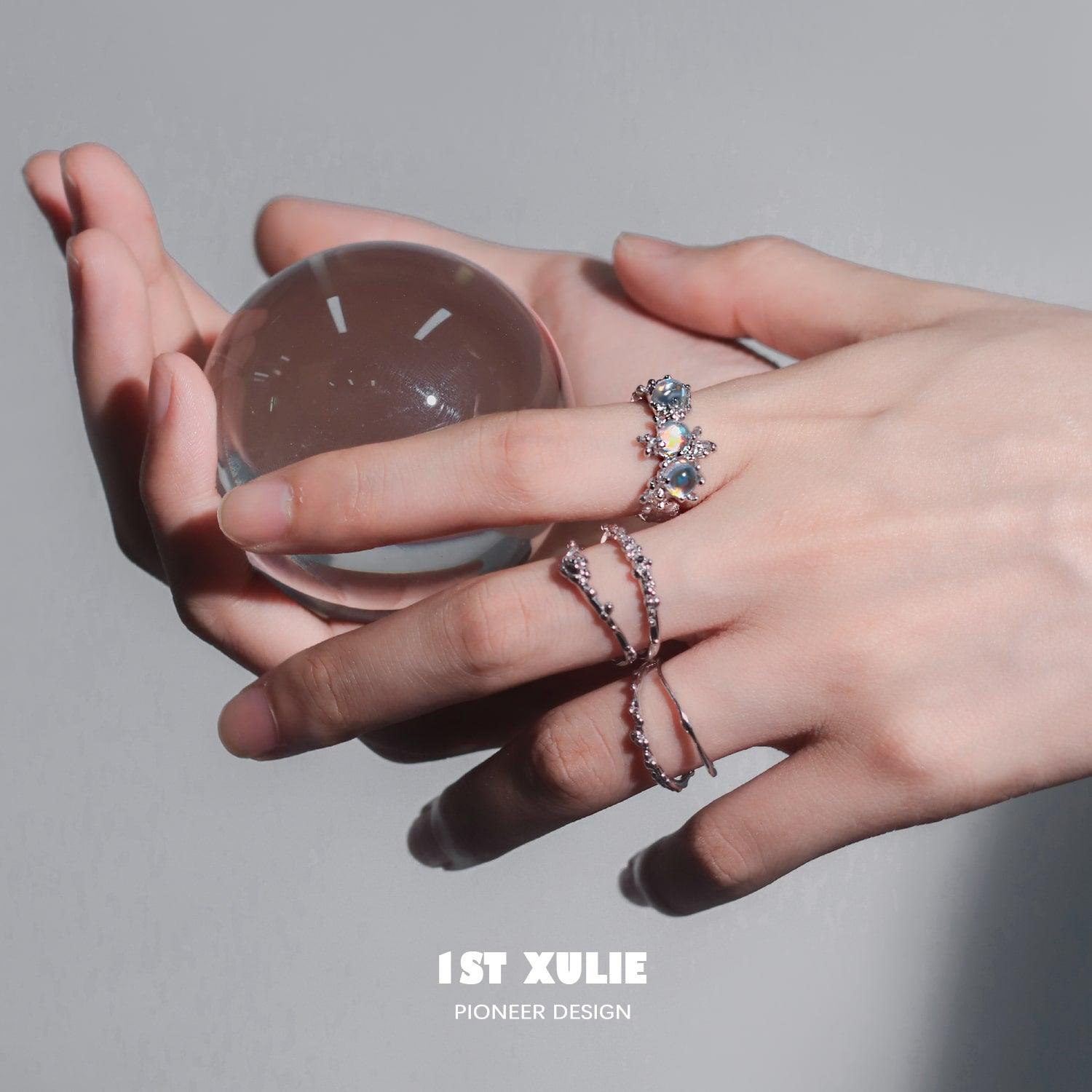 Moon Stone Sterling Silver Coral Adjustable Opening Ring™ - 1ST XULIE Moon Stone Sterling Silver Coral Adjustable Opening Ring™ - 1ST XULIE