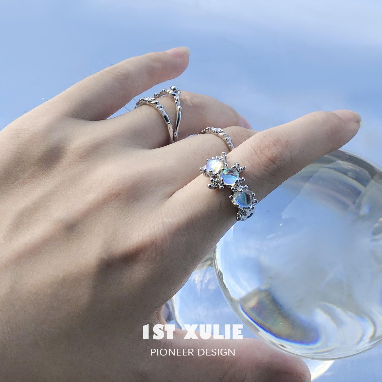 Moon Stone Sterling Silver Coral Adjustable Opening Ring™ - 1ST XULIE Moon Stone Sterling Silver Coral Adjustable Opening Ring™ - 1ST XULIE