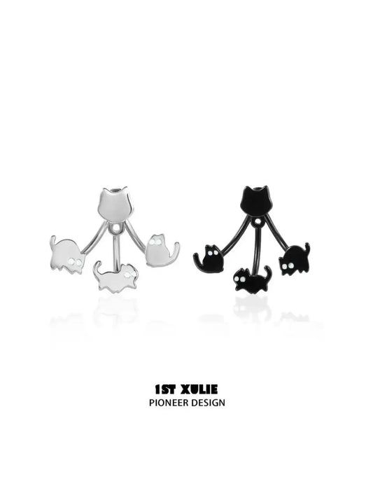 "Ghosts" Platinum Plated Whimsical Halloween Black Cat Studs