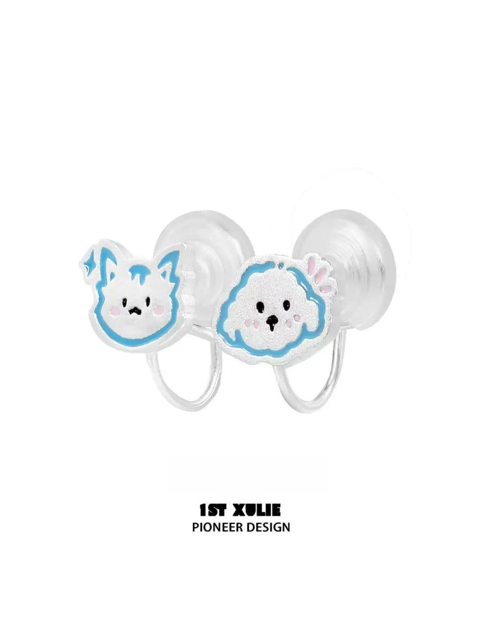 "Angel Cuties" 925 Sterling Silver Hand-Painted Kitten & Puppy Stud Earrings, Cute Animal Jewelry