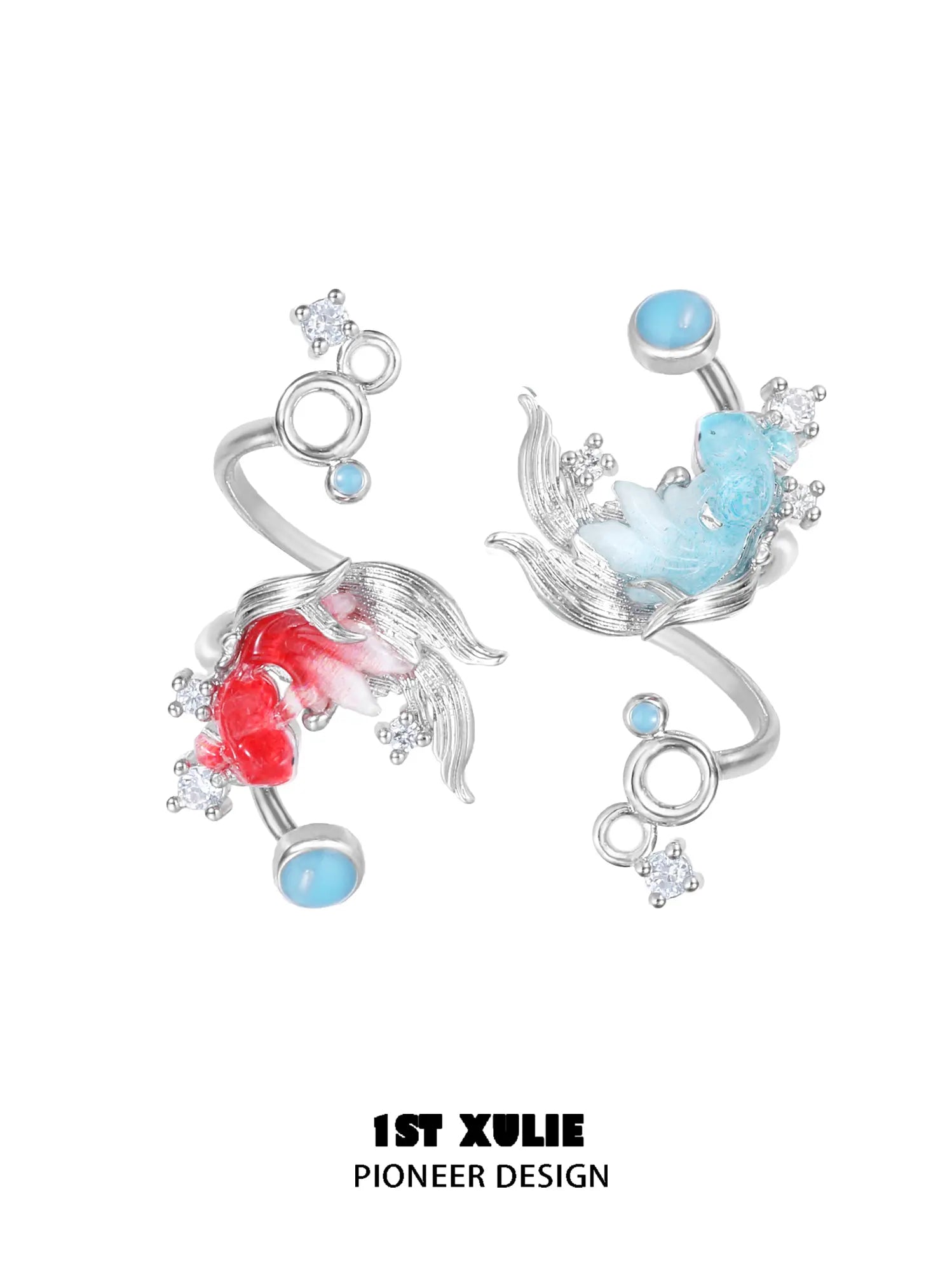 1ST XULIE Jewelry "THE SEA" 3D Resin Summer Goldfish Ear Cuffs in Brass - Product View