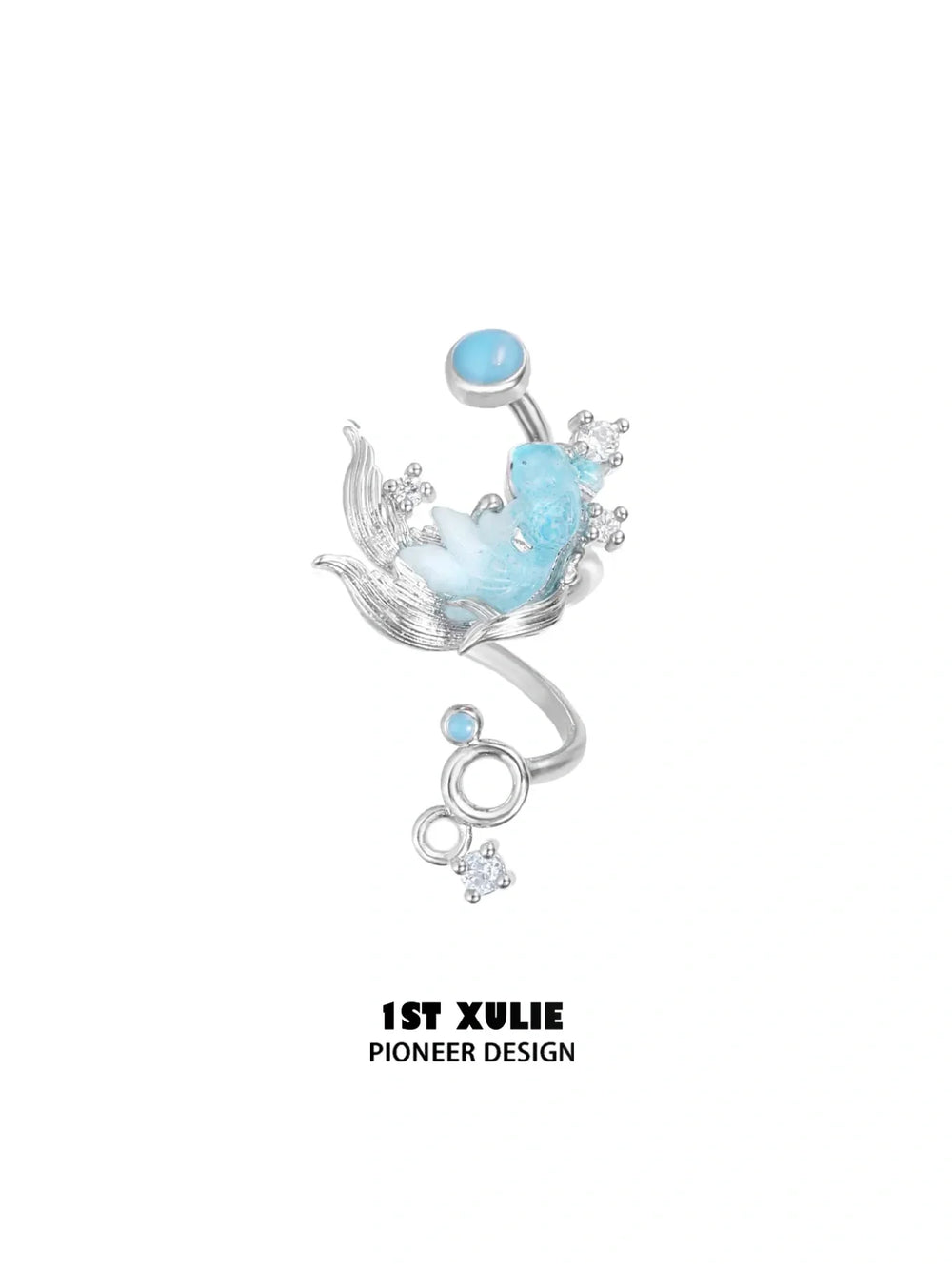 1ST XULIE Jewelry "THE SEA" 3D Resin Summer Goldfish Ear Cuffs in Brass - On Model