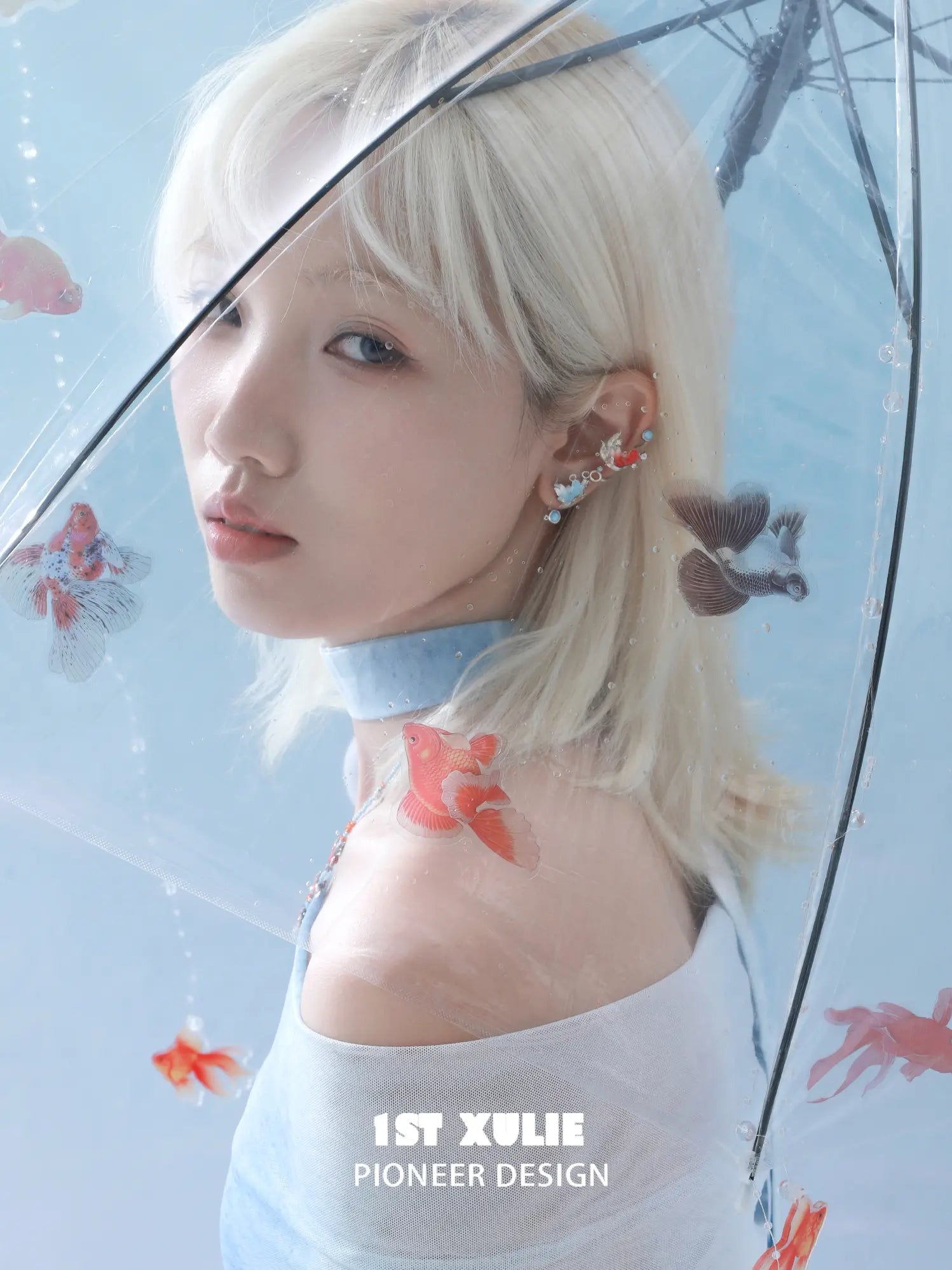 1ST XULIE Jewelry "THE SEA" 3D Resin Summer Goldfish Ear Cuffs in Brass - Packaging View