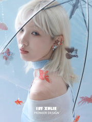 1ST XULIE Jewelry "THE SEA" 3D Resin Summer Goldfish Ear Cuffs in Brass - Packaging View