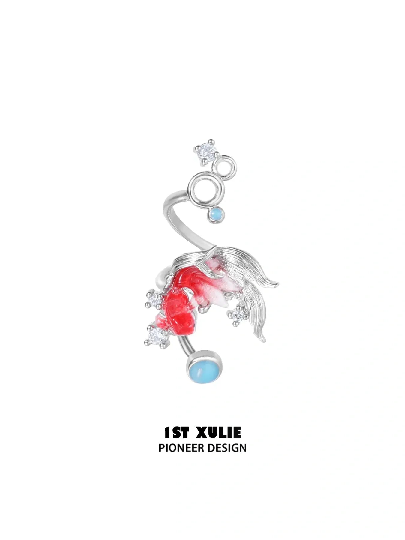 1ST XULIE Jewelry "THE SEA" 3D Resin Summer Goldfish Ear Cuffs in Brass - Texture Shot