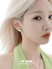 1ST XULIE "Cuties' Appleland" 4-in-1 Kitten Interchangeable Stud Earrings in Platinum Plated - Third Angle View