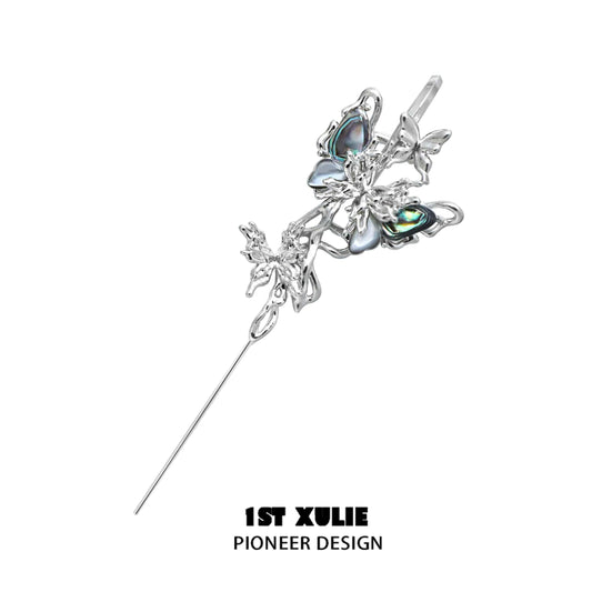 1ST XULIE "Butterfly Wasteland" Abalone Shell Butterfly Dangle Threader Earrings in Platinum Plated - Detail Shot