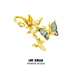 1ST XULIE "Butterfly Wasteland" 24K Gold Plated Abalone Shell Butterfly Statement Dangle Earrings - Side View