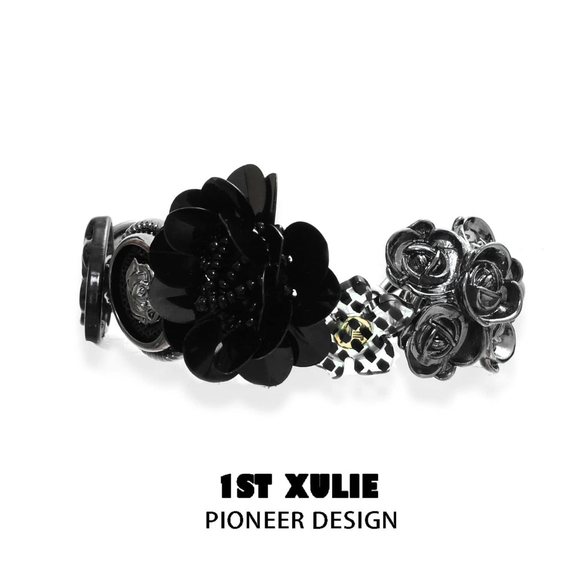 1ST XULIE "Taboo Rose" Acrylic Rose Button Bracelet in Platinum Plated Brass - Product View
