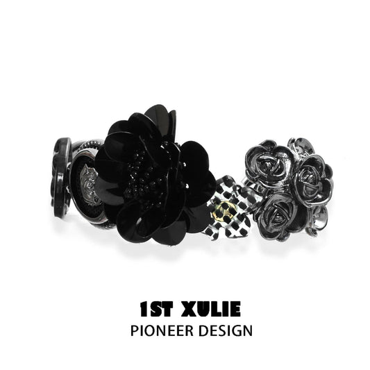 1ST XULIE "Taboo Rose" Acrylic Rose Button Bracelet in Platinum Plated Brass - Product View