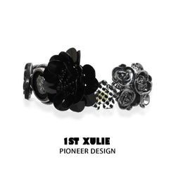 1ST XULIE "Taboo Rose" Acrylic Rose Button Bracelet in Platinum Plated Brass - Product View