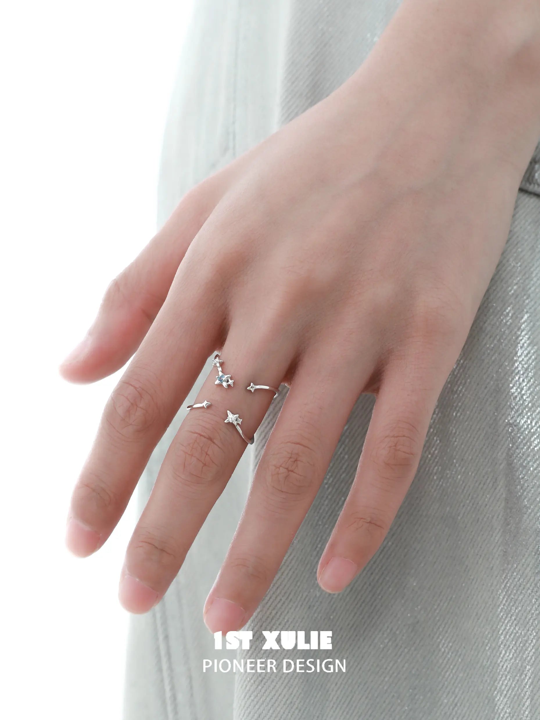 1ST XULIE "Star Trails" Adjustable Asymmetrical Orbit Ring in 925 Sterling Silver - Side View