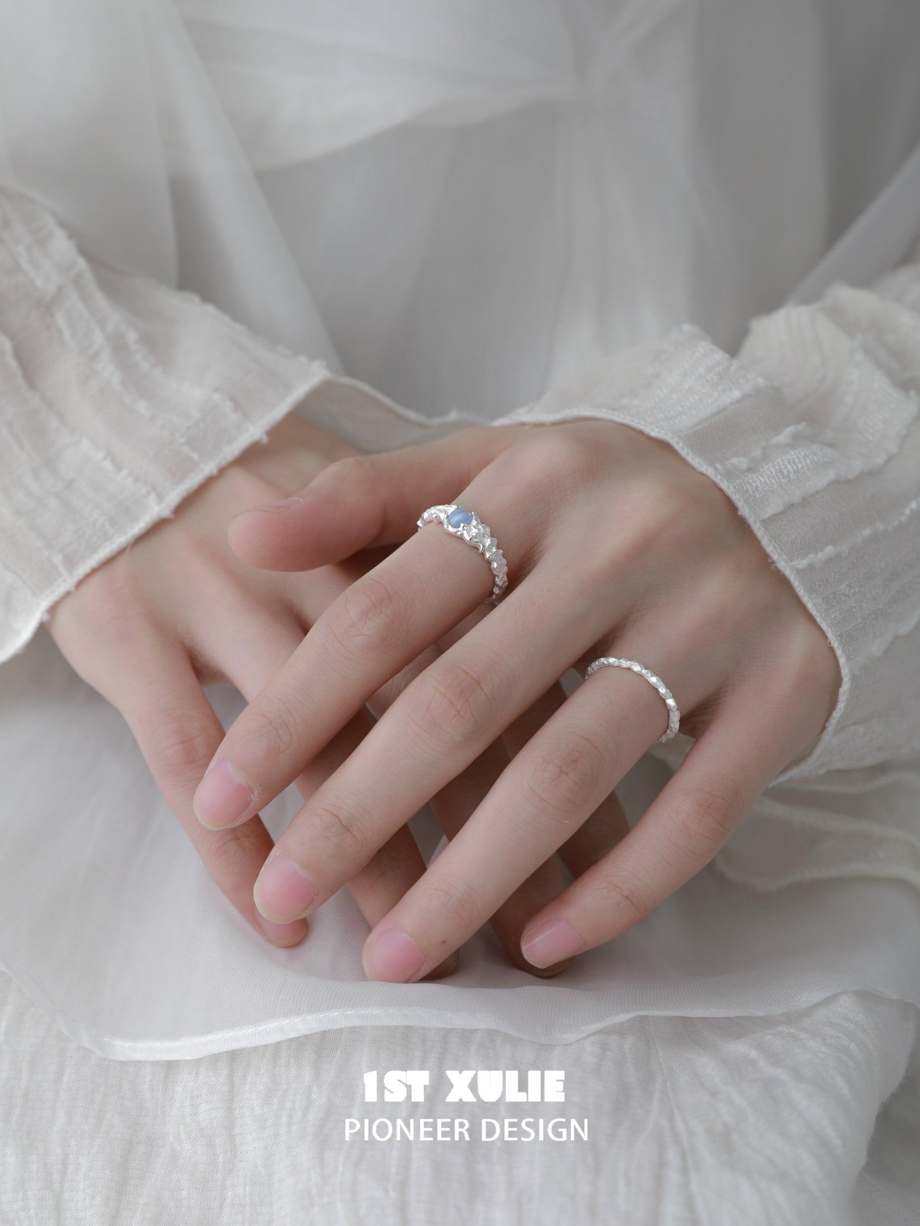 1ST XULIE "Blue Sky" Adjustable Blue Vein Gemstone Ring in 925 Sterling Silver - Side View