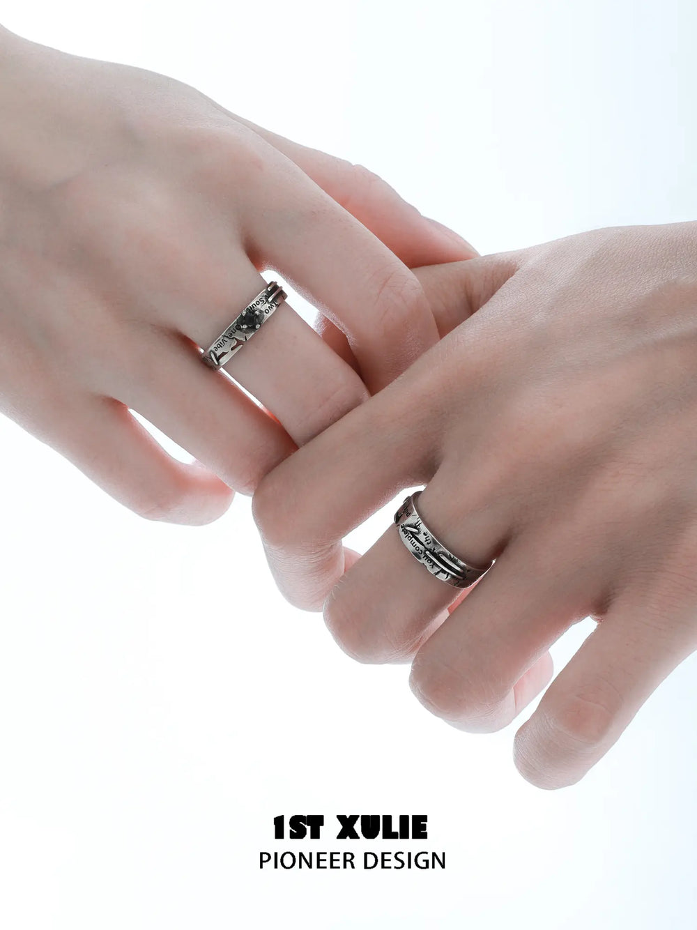 1ST XULIE Jewelry "Immortal Lover" Adjustable Couple Imperfect Love Rings in 925 Sterling Silver - Angle 1