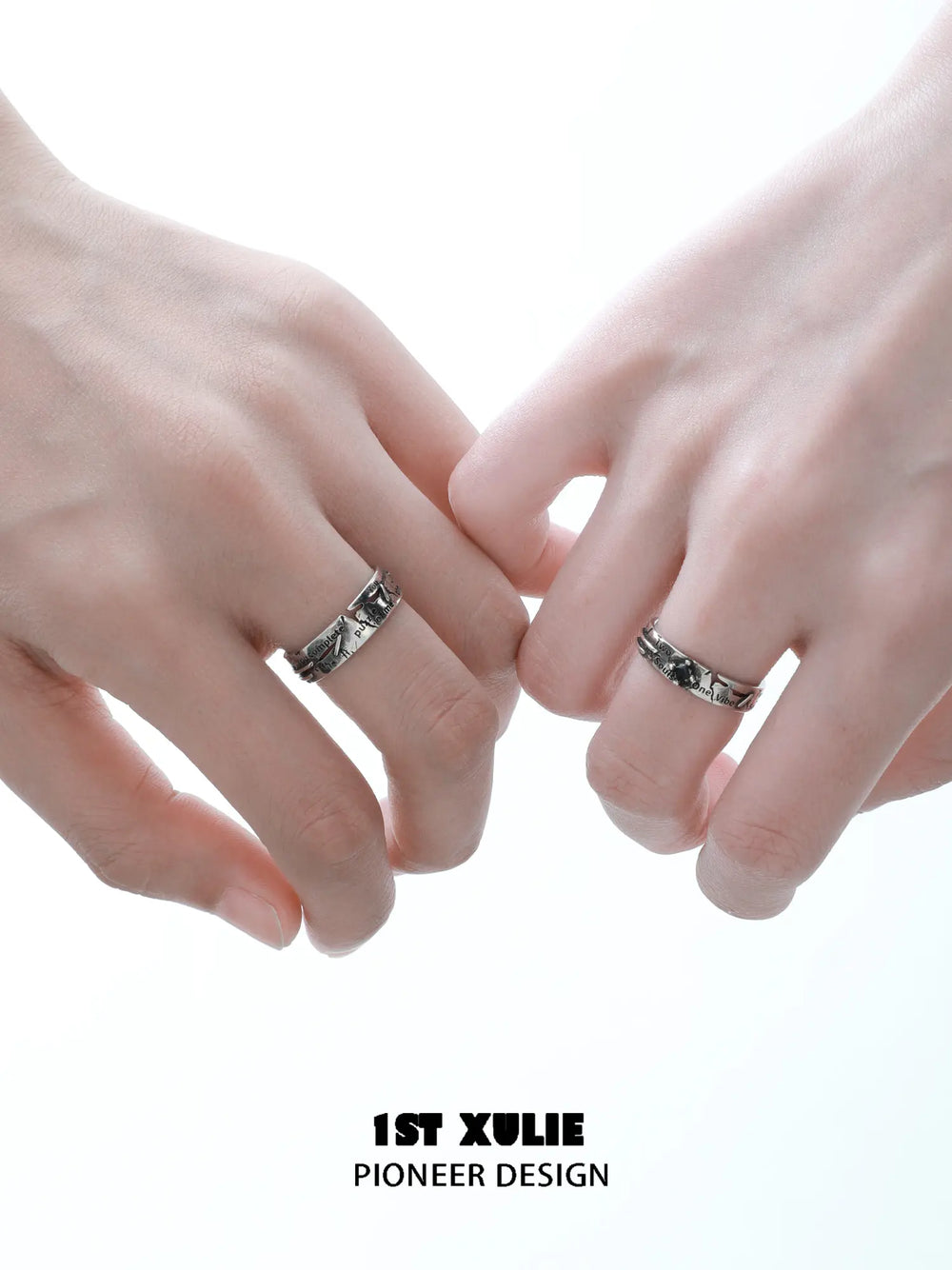 1ST XULIE Jewelry "Immortal Lover" Adjustable Couple Imperfect Love Rings in 925 Sterling Silver - Detail Shot