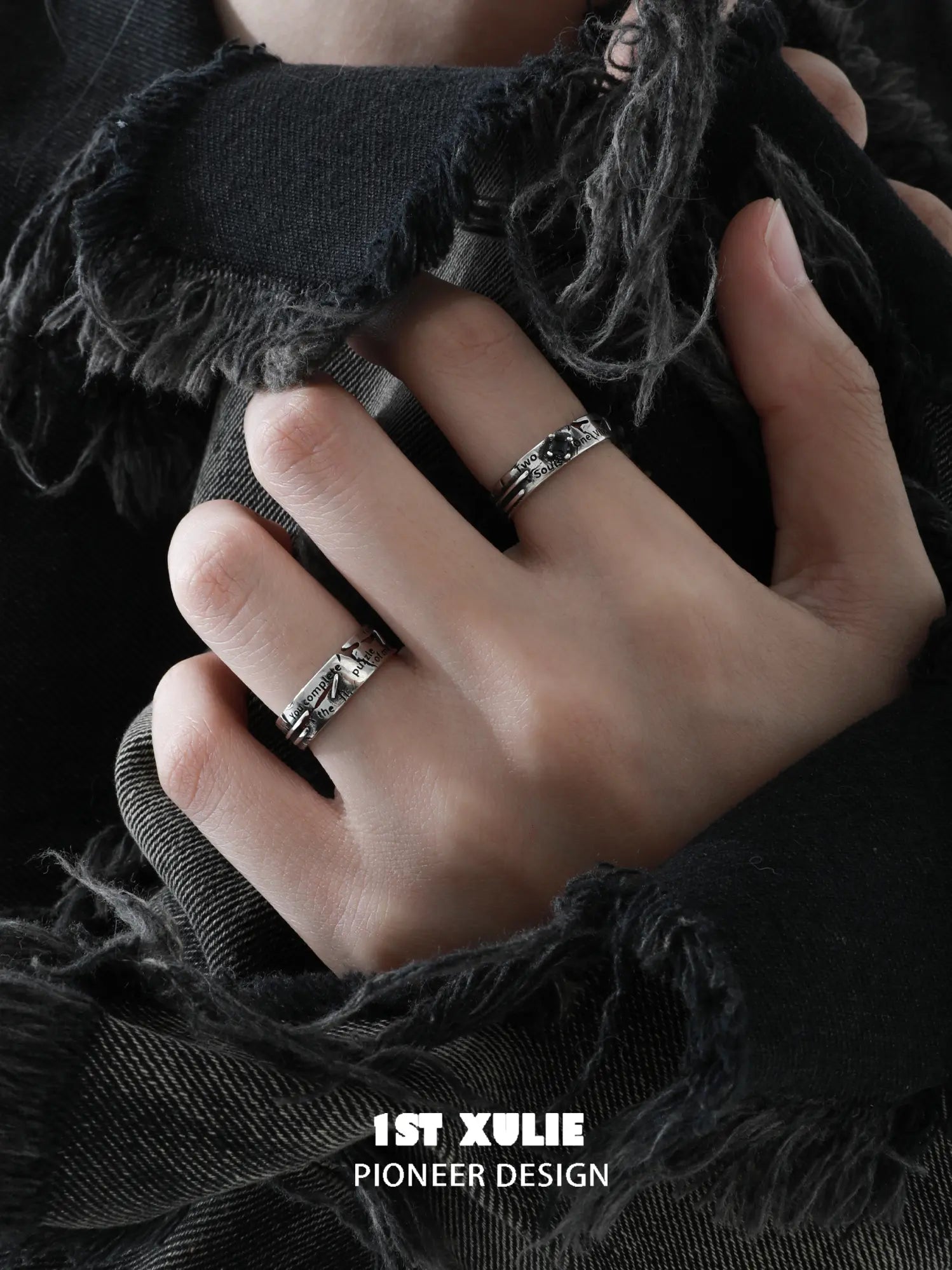 1ST XULIE Jewelry "Immortal Lover" Adjustable Couple Imperfect Love Rings in 925 Sterling Silver - Product View