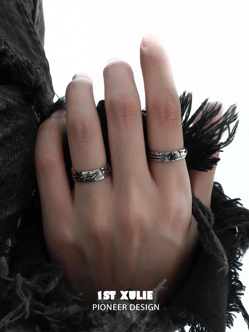 1ST XULIE Jewelry "Immortal Lover" Adjustable Couple Imperfect Love Rings in 925 Sterling Silver - On Model