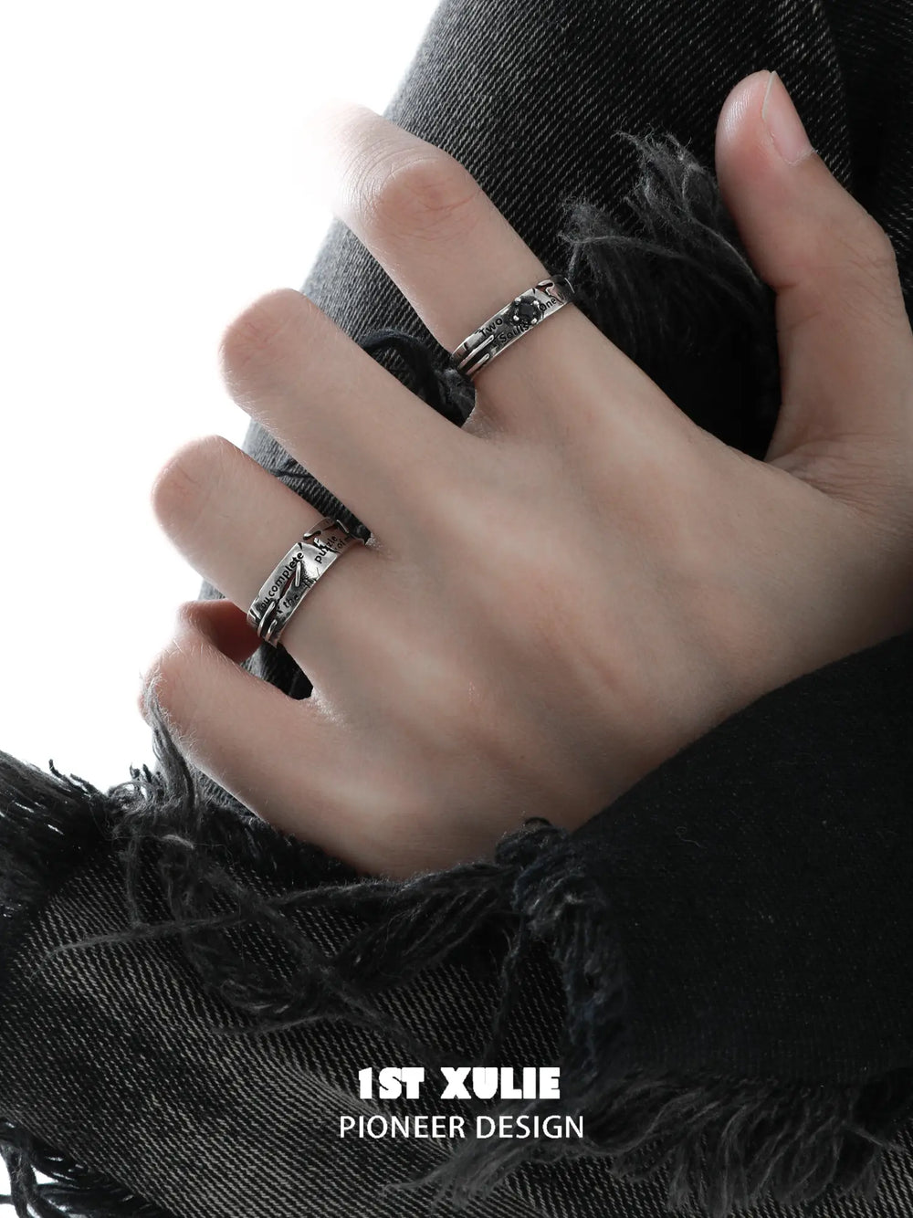 1ST XULIE Jewelry "Immortal Lover" Adjustable Couple Imperfect Love Rings in 925 Sterling Silver - Side View