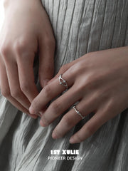 1ST XULIE "Star Trails" Adjustable Double Star Openwork Ring in 925 Sterling Silver - Lifestyle Shot