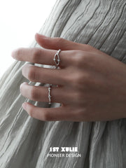 1ST XULIE "Star Trails" Adjustable Double Star Openwork Ring in 925 Sterling Silver - On Model