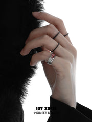 1ST XULIE Jewelry "Soaring Cranes" Adjustable Enamel Crane Pinky Ring in 925 Sterling Silver - Lifestyle Shot