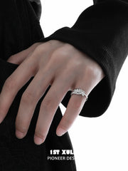 1ST XULIE Jewelry "Soaring Cranes" Adjustable Enamel Crane Pinky Ring in 925 Sterling Silver - Product View
