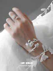 1ST XULIE Jewelry "Irises" Adjustable Floral Blue Iris Ring in 925 Sterling Silver - Detail Shot