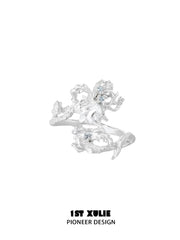 1ST XULIE Jewelry "Irises" Adjustable Floral Blue Iris Ring in 925 Sterling Silver - Detail Shot