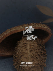 1ST XULIE Jewelry "Irises" Adjustable Floral Blue Iris Ring in 925 Sterling Silver - Lifestyle Shot