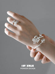 "Irises" 925 Sterling Silver Adjustable Floral Blue Iris Ring - Image 11