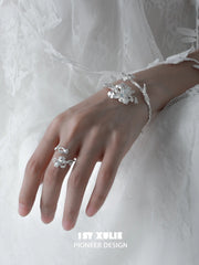 1ST XULIE Jewelry "Irises" Adjustable Floral Blue Iris Ring in 925 Sterling Silver - Side View