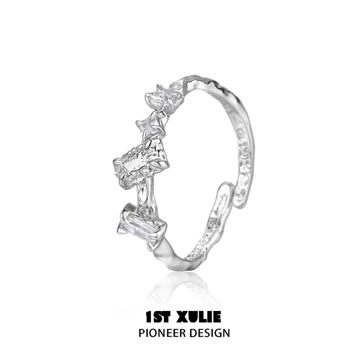 1ST XULIE "Silver Angel" Adjustable Polygonal Zirconia Ring in 925 Sterling Silver - Product View