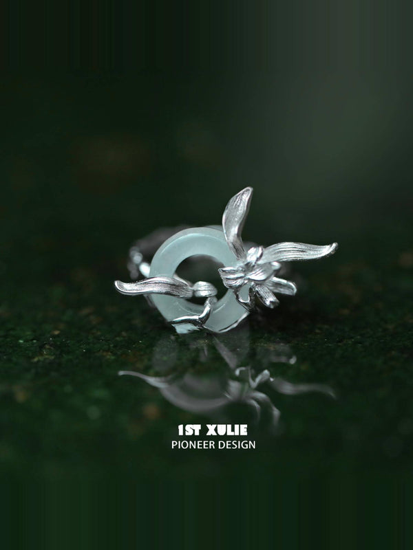 "Irises" 925 Sterling Silver Adjustable Statement Iris Flower Ring
