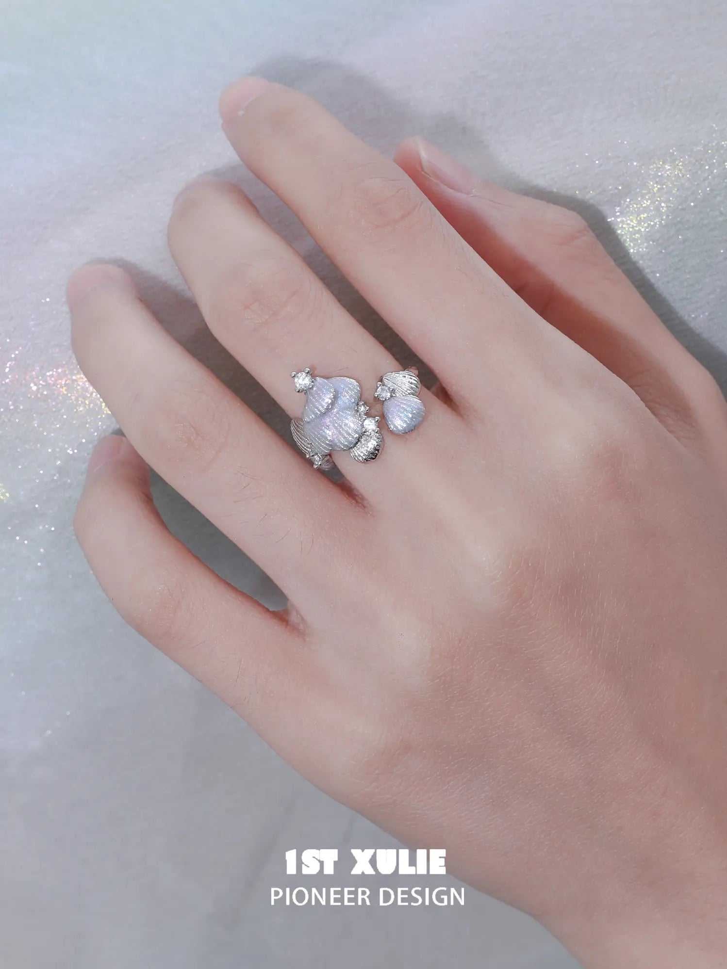 1ST XULIE "ATLANTIS" Adjustable Statement Seashell Ring - Angle View