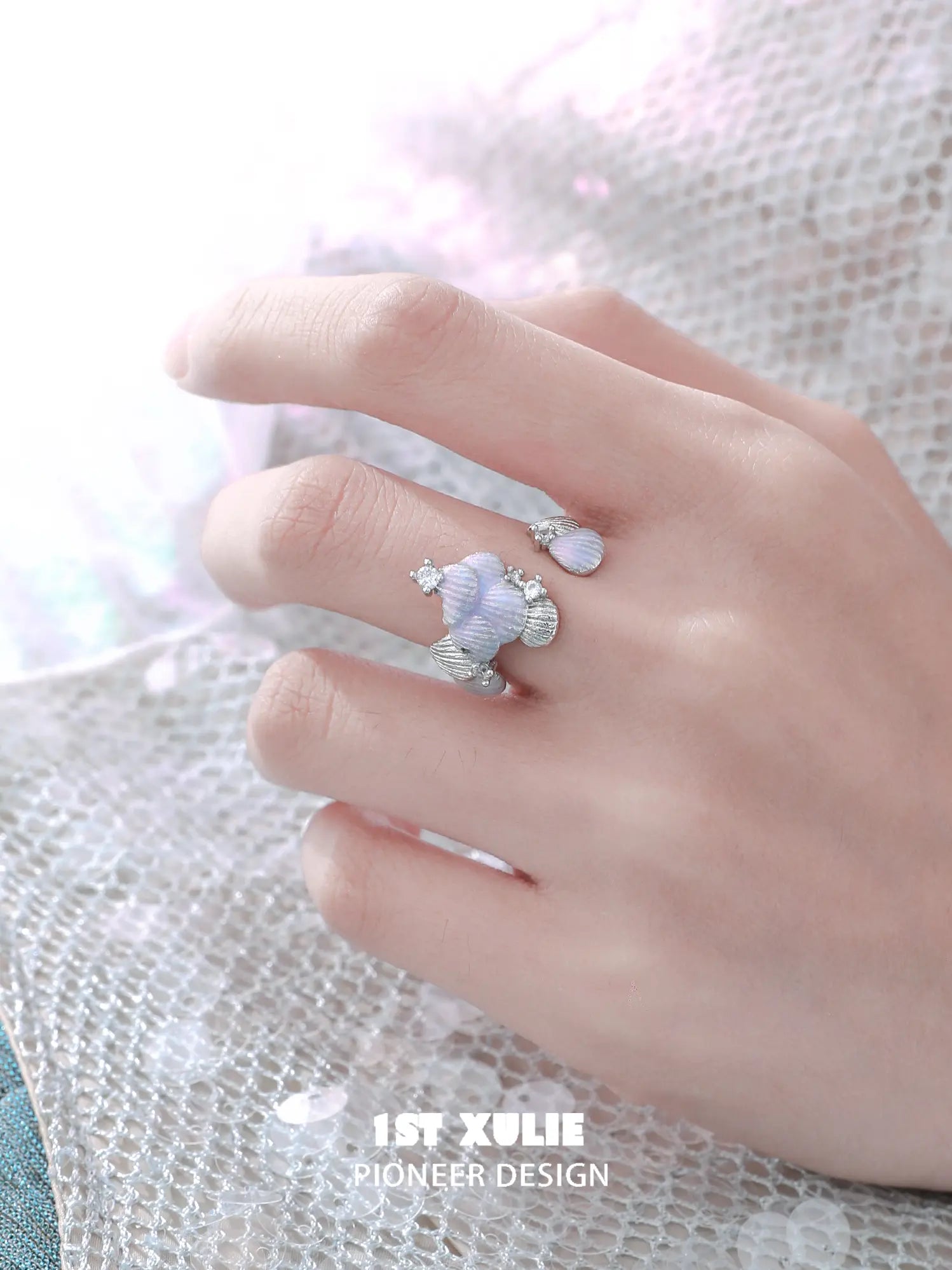 1ST XULIE "ATLANTIS" Adjustable Statement Seashell Ring - Detail Shot