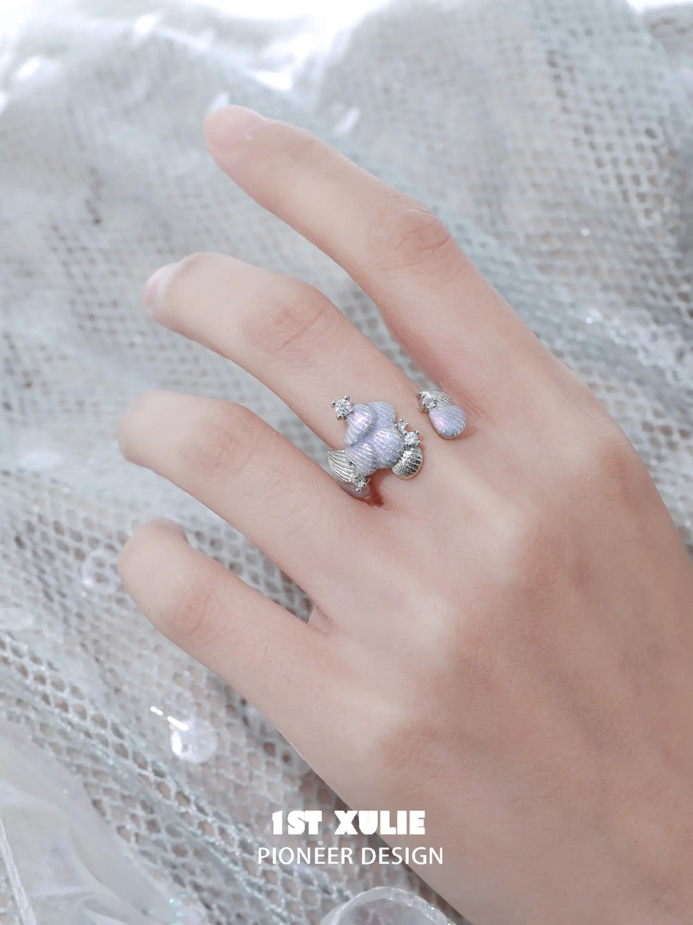 1ST XULIE "ATLANTIS" Adjustable Statement Seashell Ring - Side View